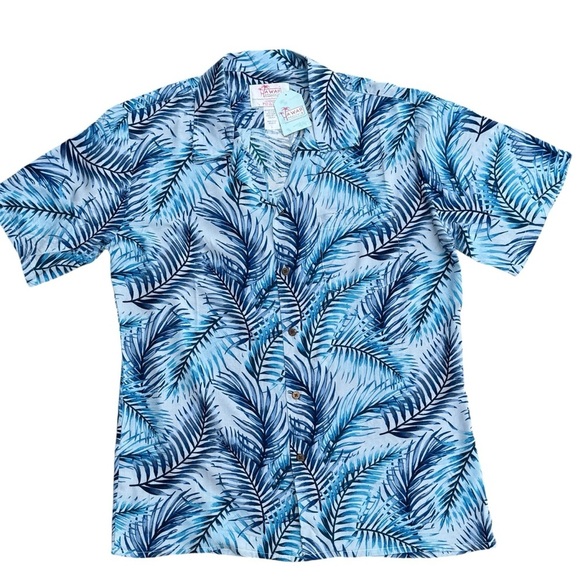 NWT Hawaiian Hangover Men's Aloha Shirt Simply Blue Leaf Short Sleeve Large - Picture 1 of 6